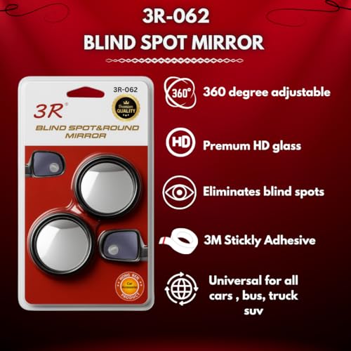 Image of DEZI 3R Blind Spot Mirrors HD Glass Car Accessories, 360 Safety Convex Rear View, Wide Angle Adjustable Mirror (2 Pcs) (3R-062, Round HD Convex)