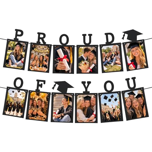 Image of Proud of You Graduation Photo Banner, Graduation Photo Display Decorations, Class of 2026 Party Decorations for College Senior, High, Middle, Junior, Kindergarten Pictures Display Grad Party Supplies