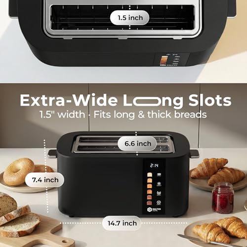 Image of Balter Toaster 4 Slice Wide Slot, Bagel Function, Long Slot, Stainless Steel, Touch Screen, Built-in Rack, Extra-Wide 1.5 inch Slots for Thick Breads & Bagel, Timer, BPA-Free, Removable Tray, Black