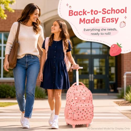 Image of 3Pcs Rolling Backpack for Women Girls with Large Wheels, 20 Inches Detachable Wheeled Backpack Set, Adults Water Resistant Roller Backpack for Travel, Work, College School (Pink)