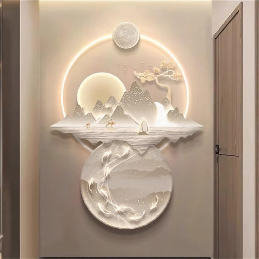 Cuadro de Pared con Luces, Moderno Cuadro Decorativo LED en Relieve, decoración de Pared con visión 3D, con Enchufe, Ideal para Sala de Estar, Comedor y Entrada (A, 100 x 75 cm)