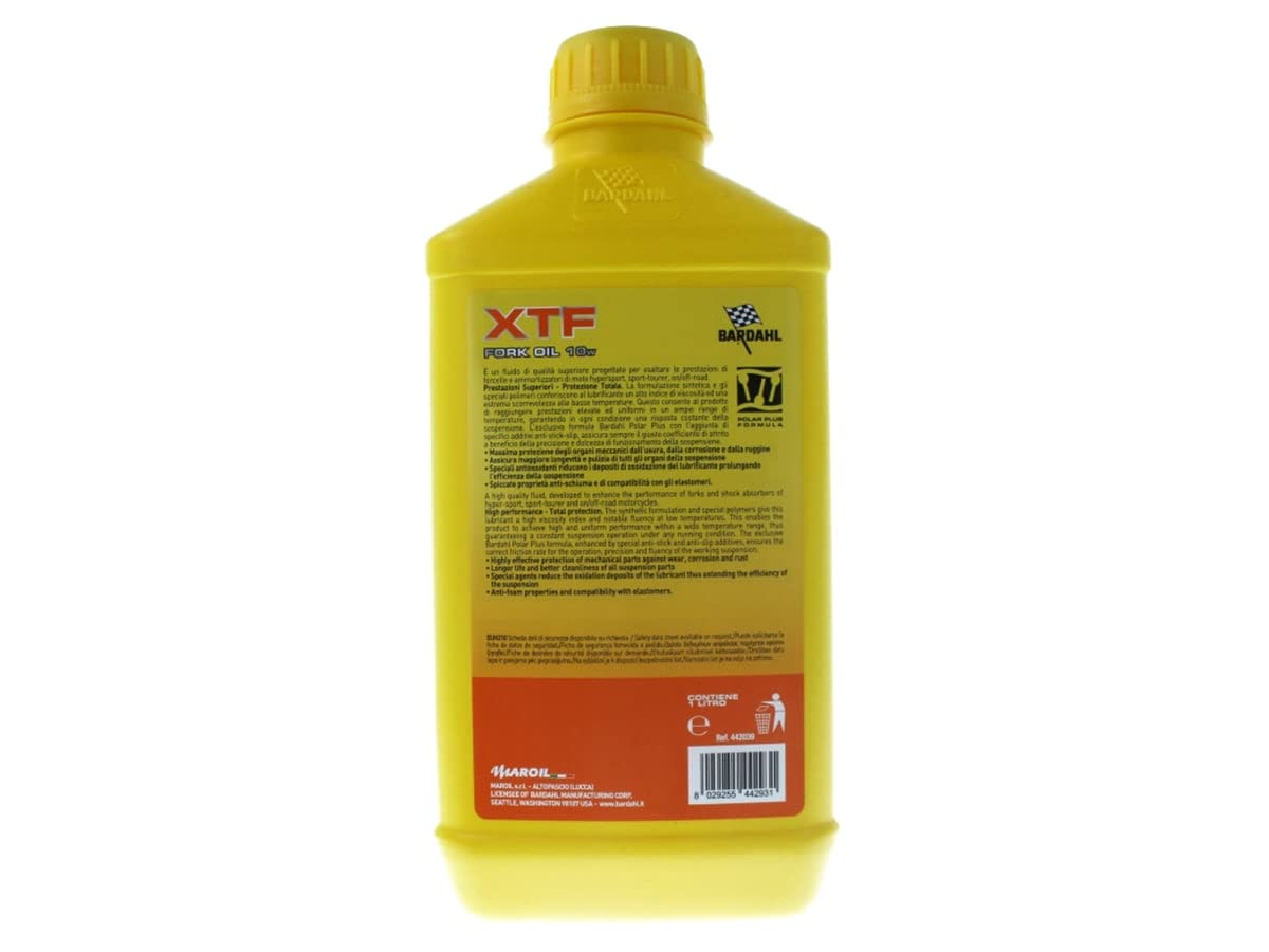 Bardahl XTF Fork Oil, Olio Sintetico per Forcelle, Confezione da 1 Litro (SAE 10W)