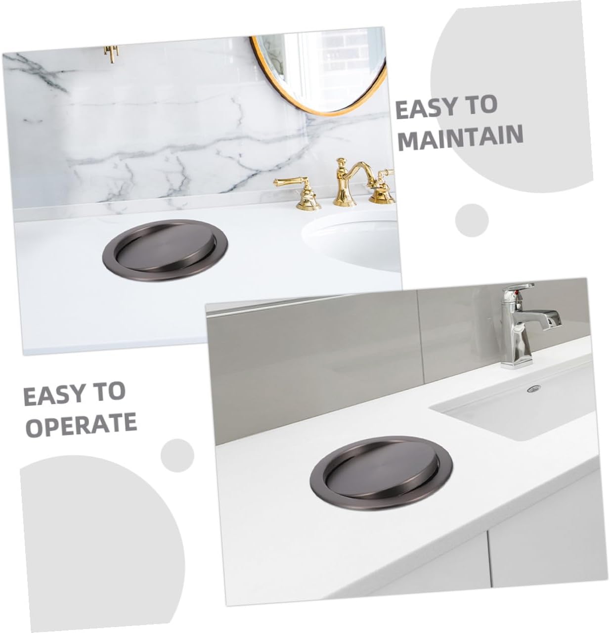 Cabilock Built-in Recessed Trash Can Lid Stainless Steel Kitchen Countertop Flap Cover with Swing Function Gray for Home Bathroom Waste Bin
