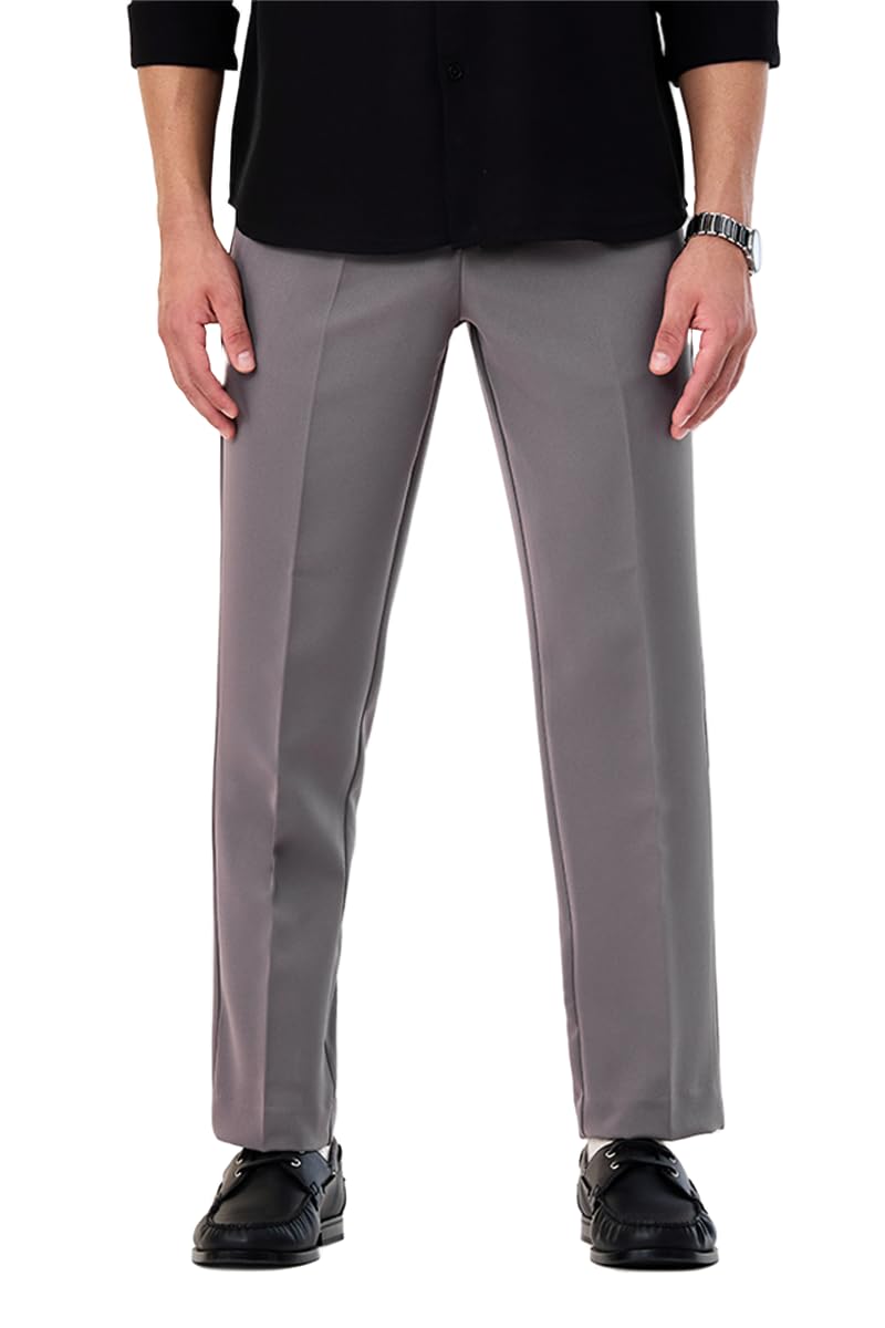 snitch Men Formal Trousers | Relaxed Fit Pleated Front Solid Design Straight Leg | Durable Polyester Blend Fabric for All Day Comfort & Office-picture-32