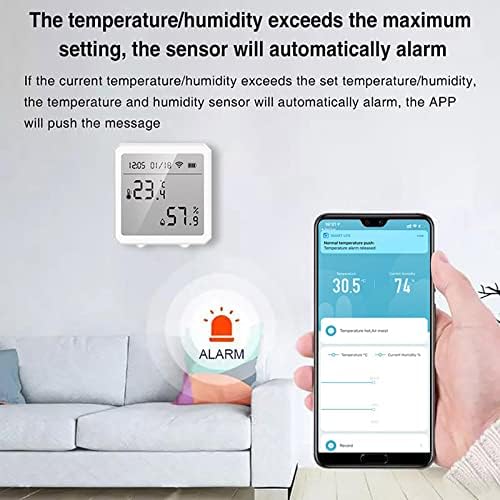 Miniatura 5 de Sensor inteligente de temperatura y humedad WiFi para garaje de mascotas, termómetro inalámbrico higrómetro, reloj y pantalla de tiempo, compatible