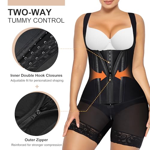 Image of SHAPERX Fajas Colombianas Shapewear for Women Tummy Control Body Shaper Postpartum Butt Lifter with Zipper and Hooks