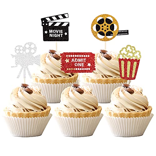 30 PCS Movie Cupcake Toppers Glitter Movie Night Roll Camera Popcorn Cupcake Picks for Hollywood Theme Baby Shower Kids Birthday Party Cake Decorations Supplies 30 PCS Movie Cupcake Toppers Glitter Movie Night Roll Camera Popcorn Cupcake Picks for Hollywood Theme Baby Shower Kids Birthday Party Cake Decorations Supplies