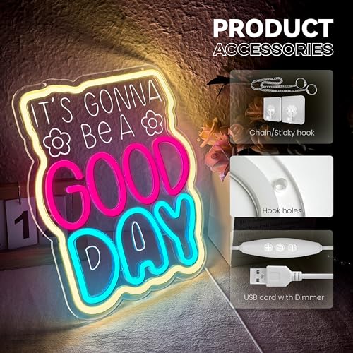 Image of Neon Sign, It's Gonna Be A Good Day Neon Signs for Wall Decor, Dimmable Acrylic Neon Lights for Living Room Bedroom Playroom Restaurant Bar Pub Club Hotel Commercial Streets Party Decorations