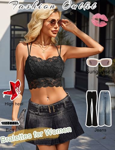 Image of Avidlove Bralettes for Women Lace Camisole V Neck Double-Layered Adjustable Strap Tank Cami Crop Top