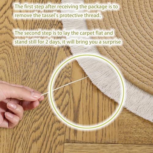 Image of Cotton Round Carpet 3x3 feet - Handmade Braided Boho Rug for Living Room, Bedroom & Balcony - Soft Washable Floor Mat, Color -Beige