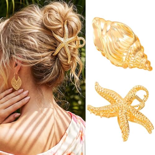 CAKURE Pinzas de Garra Estrella de Mar Doradas con Diseño de Concha para el Pelo (Pack de 2) miniatura 1