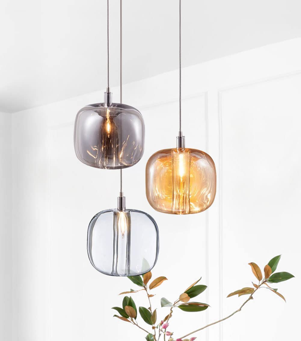 Lampa wisząca ze szkła bursztynowego Nowoczesna lampa sufitowa w kształcie dyni Żyrandol w stylu Art Deco do wyspy kuchennej i salonu 1 Oprawa oświetleniowa Stylowe oświetlenie domu
