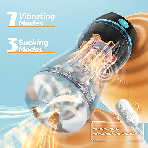 Image of AI Interactive Sucking Male Masturbators - 7 Vibration & Suction Hands Free Pocket Pussy Male Stroker with 3D Realistic Textured, Blowjob Toy Penis Pump Adult Male Sex Toys for Men Sex Machine