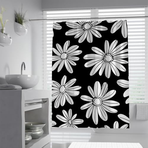 Écran douche lavable séchage rapide à motif botanique noir - 2