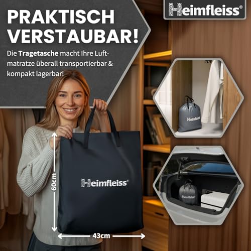 Heimfleiss® Luftmatratze 2 Personen | Premium Luftbett selbstaufblasend 150x200 cm | Schnell Aufblasbare Matratze ideal nutzbar als Gästebett & Reisebett | Selbstaufblasbare Camping Air Mattress
