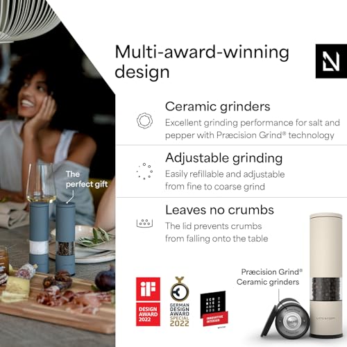 Image of LARS NYSOM Salt and Pepper Grinder Set Manual, Stainless Steel Salt and Pepper Mills with Adjustable Ceramic Grinder I Design Spice Shakers (Black /Beige)