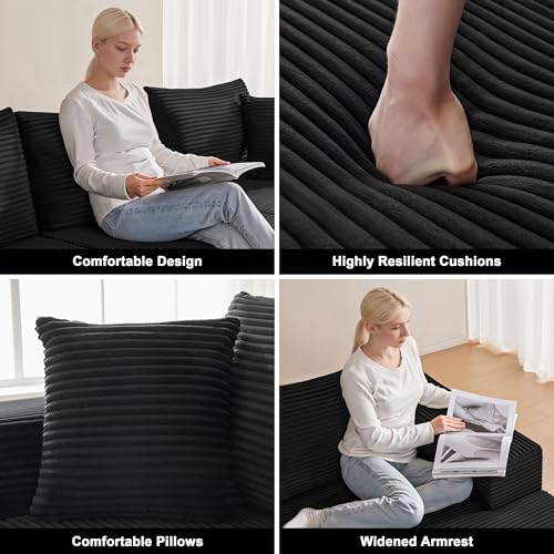 Image of Mangodan 140 inch Cloud Sectional Couch, Boneless Sofa for Living Room, Modular Sectional Sofa with Deep Seat, Comfy Fluffy U-Shaped Couch with Right-Facing Chaise, No Assembly Required, Black