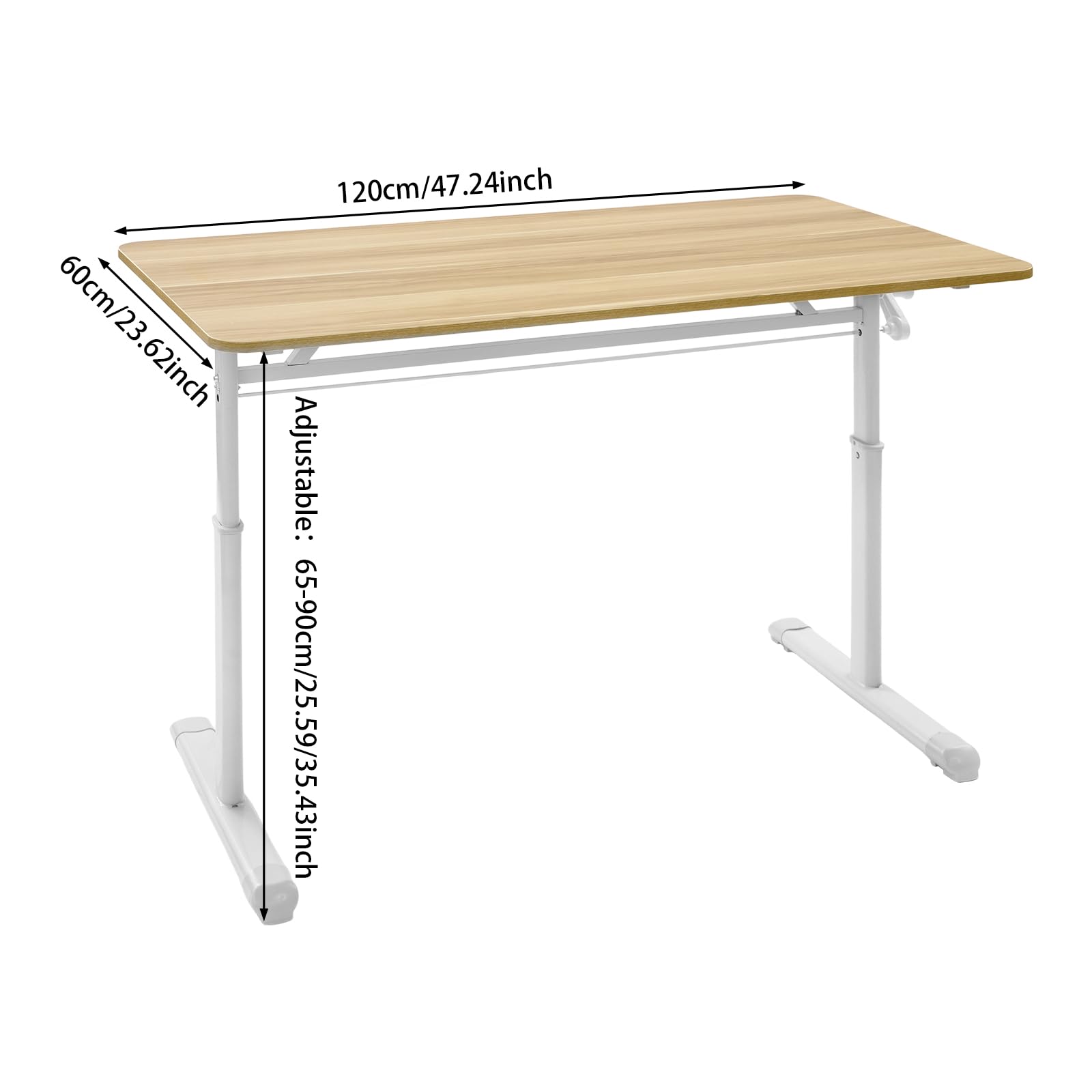 Escritorio de altura regulable 120 x 60 cm, escritorio de pie manual, altura ajustable, 65-90 cm, mesa de oficina/salón con capacidad de carga de 100 kg