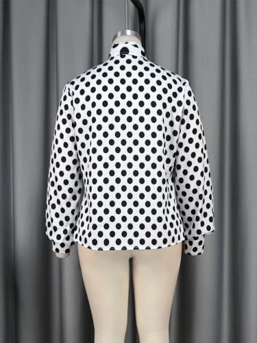 AOMEI Women's Bow Tied Neck Ruffle Trim Button Up Long Sleeve Workwear Shirts Blouse Black Polka Dot4