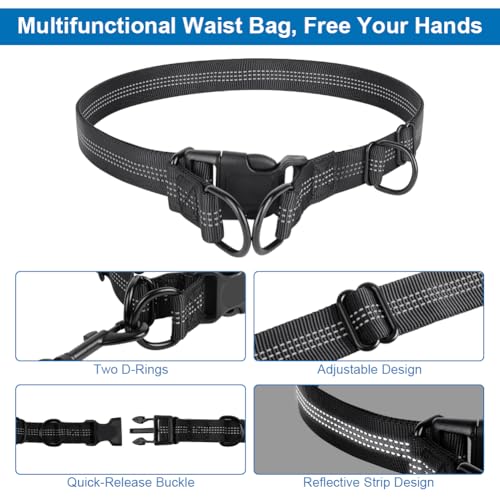 OFFCUP Joggingleine Hunde Hundeleine Freihändig, Dual Griffe Reflektierende verstellbar 124-180cm, Hunde Freihändig Hundeleine für Große und Mittelgroße Hundes bis zu 50 kg, Schwarz