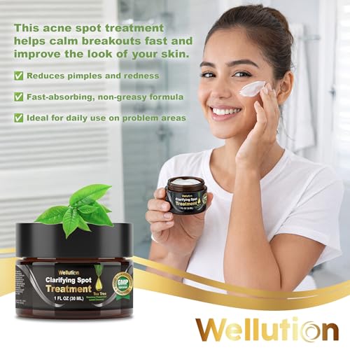 Image of Cystic Acne Spot Treatment - Tea Tree Acne Cream - Fast-Acting Acne Spot Corrector for Face, Pimples & Blemishes - Non-Greasy, Gentle Formula - 1oz - by WELLUTION