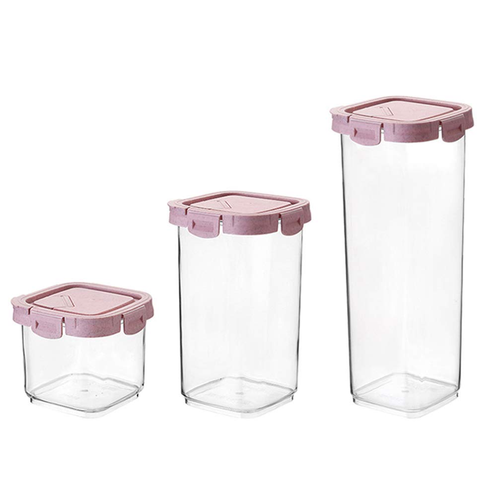 Contenitori Alimentari, Set di 3 Pezzi Alimenti Contenitori, Ideale per Zucchero, tè, caffè, Riso, con Airtight Coperchi, 800ml/1600ml/2100ml, Pink