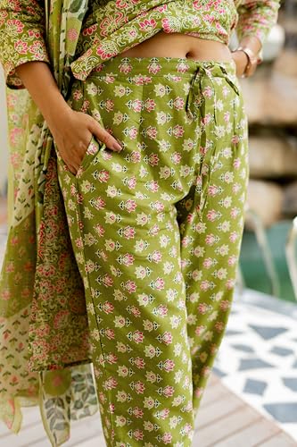 Image of MIRCHI FASHION Women's Straight Fit Pure Cotton Embellished Floral Printed Kurta Set with Dupatta and Trouser