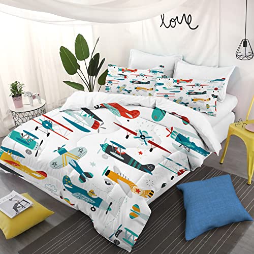 Yasida Aircraft Boys Single Bedding Sets Flying Airplane Print Microfibre single duvet set Cute Bedding For Boys/Girls Kids Duvet Cover Single 135x200 Duvet Cover With 1 Pillowcase 50x75 white