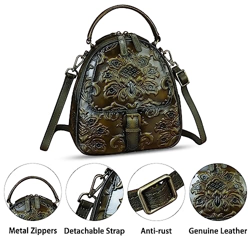 Image of Genuine Leather Satchel for Women Purse Embossed Crossbody Handbag Top Handle Bags Handmade Convertible Backpack Knapsack | Embossed