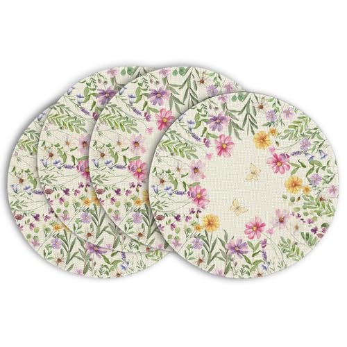Artoid Mode Blumen Schmetterling Frühling 4er Set Platzsets, 37cm Sommer Küche Tisch Dekoration Drinnen Urlaub Party Dekor