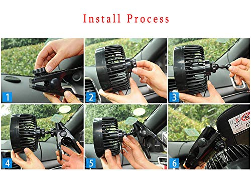 Ouriky Dual Head Clip Car Fan, 12V Adjustable Electric Car Clip Fans, 360° Rotatable Cooling Fan With Cigarette Lighter Plug For Sedan Suv Rv Boat Auto Vehicles Or Home, 4 Inch(Car Fan) #TOP3