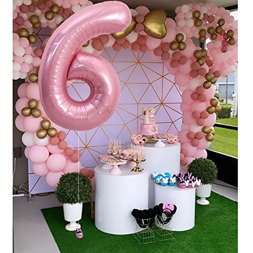 Image of TONIFUL 40 Inch Light Pink Large Numbers 0-9, Number 6 Digital Helium Balloon, Pink Foil Mylar Big Number Pastel for Birthday Party Anniversary Supplies Decorations