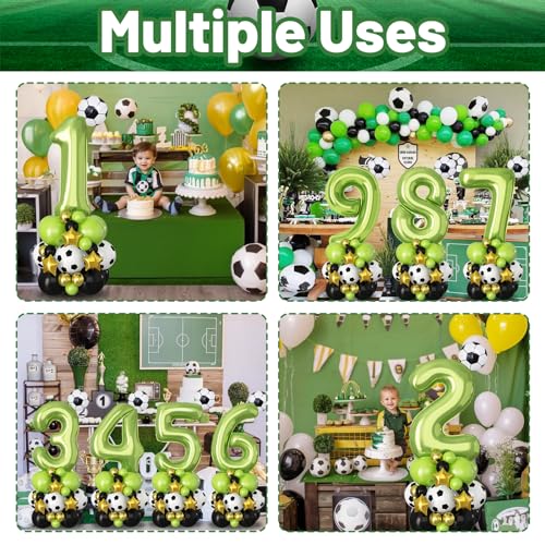 Image of Green Number 8 Balloon Soccer 40 Inch Number Eight Foil Balloons Tower Set for Boys 8th Birthday Party Decorations Giant Large Digital Aluminum Balloons Stack for Football Lover World Sports Game