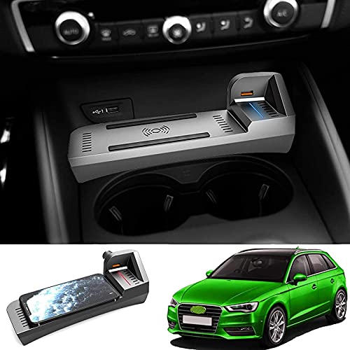 Car Wireless Induction Charger, for a-u di A3 2014-2021Center Console Panel Accessories,with 18W USB-QC3.0 Ports 15W Fast Wireless Smart Charging Pad for All Qi Phone