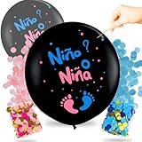 Globo Negro Niño o Niña de Revelación de Sexo Bebe en Español - Genger Reveal - Sorpresa Embarazo - Celebracion fiesta (2 UNIDADES)