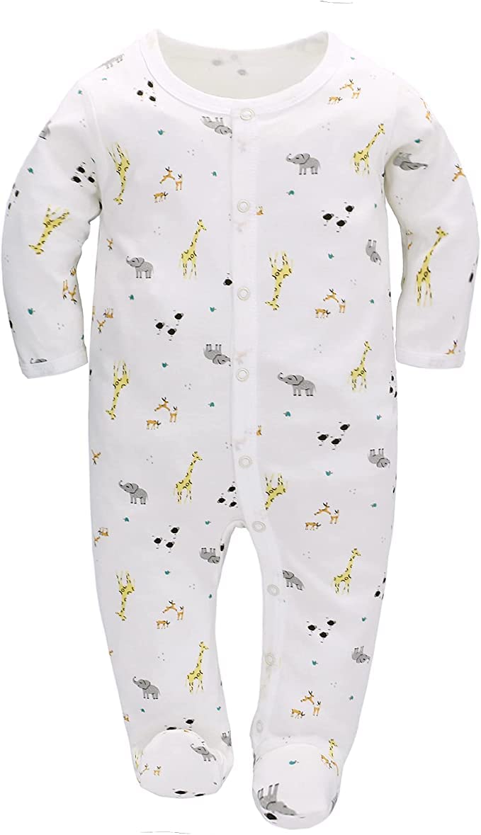 Schlafstrampler Baby Jungen Overall 3er Pack Unisex Pyjamas Baumwolle Strampler Jumpsuits Langarm Spieler Babykleidung mit 0-7 Monate
