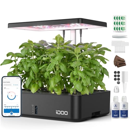 iDOO Hydroponics Growing System Kit 12Pods, Christmas Gifts for Women Mom, Herb Garden Indoor with LED Grow Light for Home, Built-in Fan, Auto-Timer, Adjustable Height Up to 11.3', 12Pods WiFi-Black