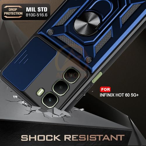Image of Armor Bumper Back Cover Case for Infinix Hot 60 5G | Rotating Camera Cover, Ring Holder & Kickstand | Heavy Duty & 360 Degree Protection Infinix Hot 60 5G Back Cover (Blue)
