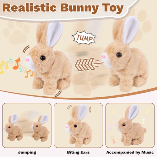 Vibbang Interaktives Kaninchen Spielzeug, Ostergeschenke Kinder, My Realistic Bunny Toy, Hüpfendes Kaninchen mit Geräuschen Bewegungen Wackeln, Hasen Kuscheltiere, Ostern Geburtstagsgeschenk