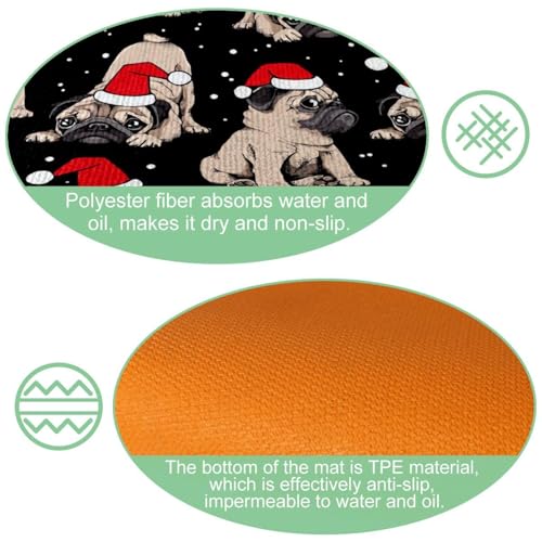 Tapetes de cocina de bulldog con gorro de Navidad pack de 2 alfombras lavables 6