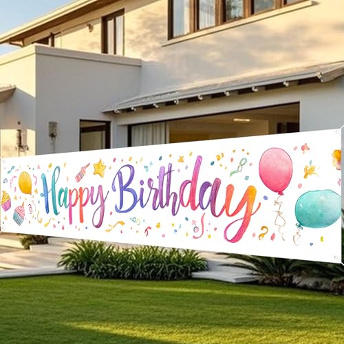 Image of Nuxovilar Birthday Yard Banner Colorful Backdrop 78.7x17.7 Polyester