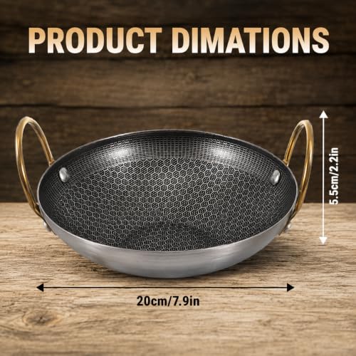 Image of Stainless Steel Honeycomb Tri-Ply Deep Kadhai with Lid & Handles, Hexagon Pattern Heavy Bottom Cookware, Induction & Gas Compatible Stock Pot, Cooking Bowl for Curry, Rice, Pasta
