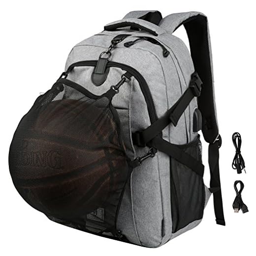 VBG VBIGER Basketball Backpack with Ball Compartment, Men Basketball Backpack, Backpacks for boys with USB Charging Function and Audio Cable, Fits 15.6''Laptop, Grey