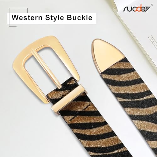 SUOSDEY Women's Leather Belts for Jeans Pants, Vintage Western Belt with Gold/Silver Buckle3