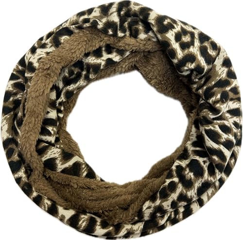 Jeamis Leopard Zebra Fleece Flauschig Warmer Winter Loop Schal Schlauchschal Rundschal Leo (Leo Braun Braun)