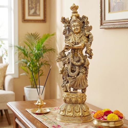 Estatua grande de Radha Krishna de latón 21 pulgadas