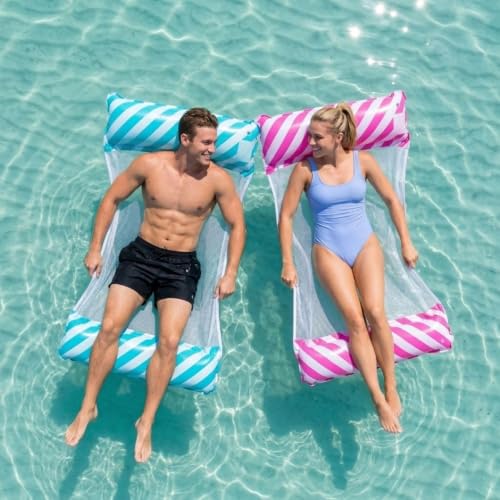 Lot de 2 Hamacs Gonflables Piscine Adultes – Hamac Aquatique 4-en-1, Matelas Flottant PVC Confortable, Lounge Gonflable pour Piscine, Mer, Plage, Vacances...