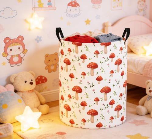 Image of Baby Laundry Basket Baby Nursery Hamper Kids Laundry Basket Toy Storage Bin for Boys Room Decor Gift Baskets for Bedroom Bathroom(Mushroom)