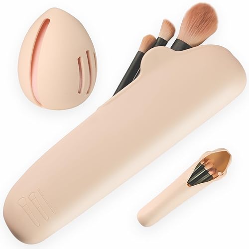 Organizador de brochas de maquillaje y soporte de esponja de maquillaje, hebilla anticaídas, soporte para brochas de maquillaje para viajes, funda