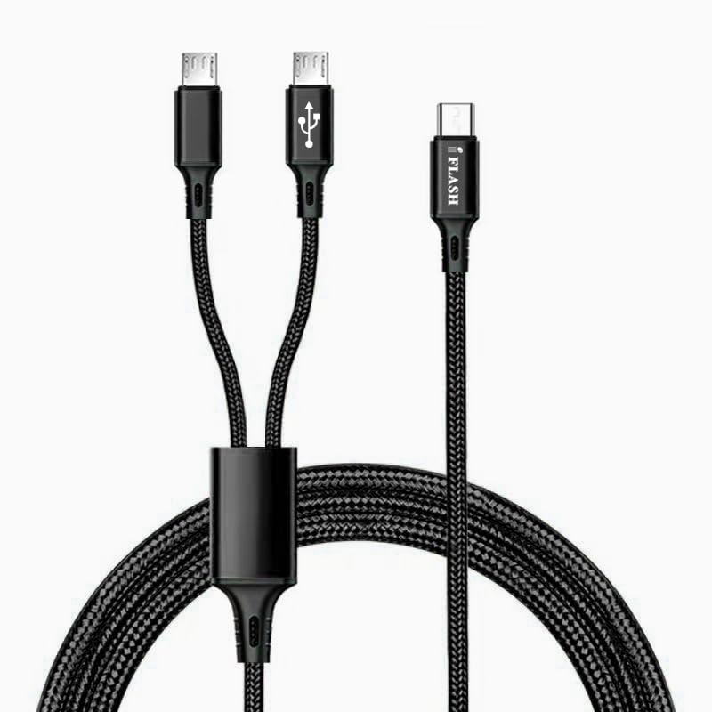 IFLASH 9 feet Extra Long Dual Port MicroUSB Splitter Charging Cable - Power up 2 Micro USB Devices At Once from a Single USB Type C Port - Compatible with All Micro-USB Powered Devices (Black)